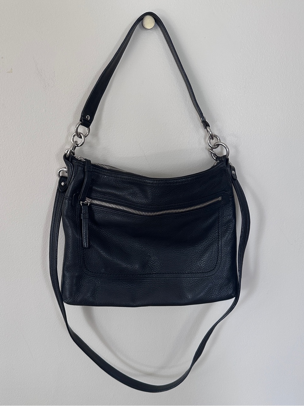 Coach black leather crossbody bag purse double straps